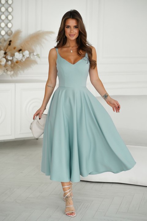 244-03 Sukienka Midi Na Ramiączkach - miętowy