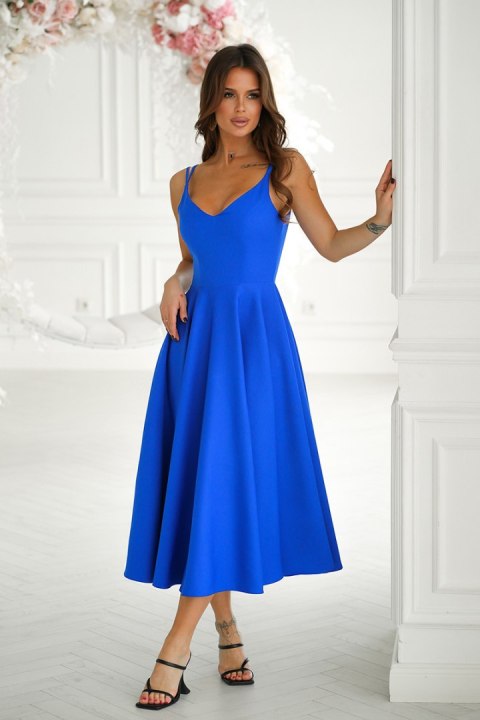 244-05-1 Sukienka Midi Na Ramiączkach - niebieski