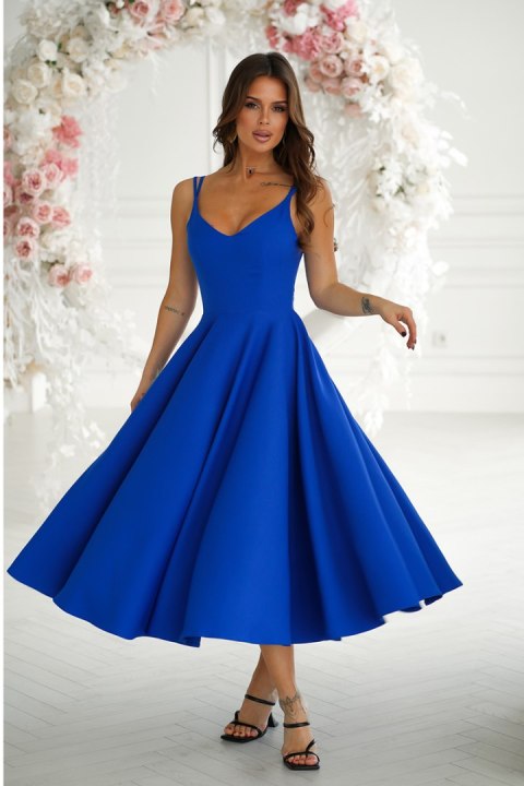 244-05 Sukienka Midi Na Ramiączkach - chabrowy