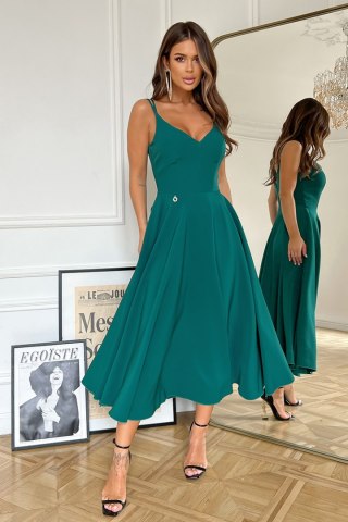 244-13 Sukienka Midi Na Ramiączkach - butelkowy