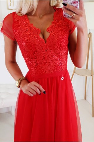 2187-02 Sukienka Z Długą Zwiewną Spódnicą - czerwony