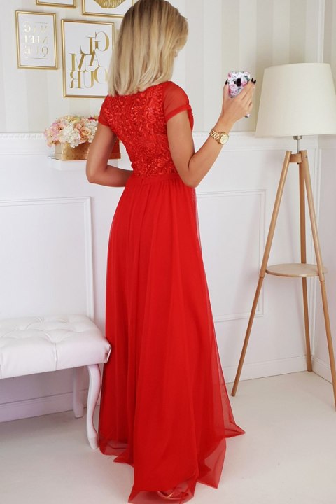 2187-02 Sukienka Z Długą Zwiewną Spódnicą - czerwony