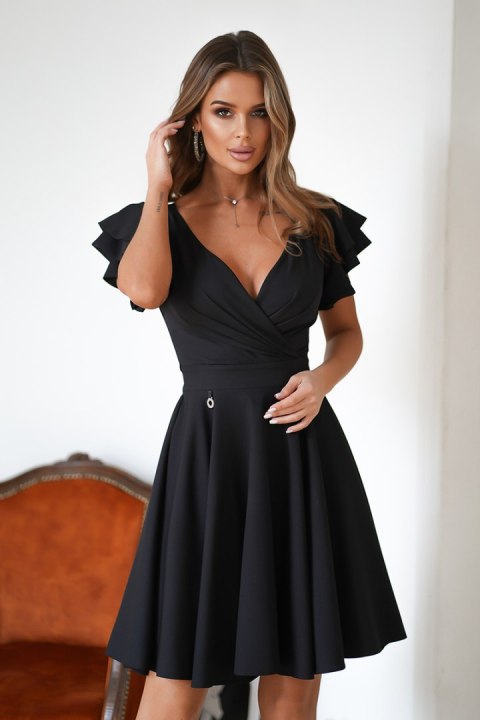 281-06 Sukienka Z Falbanami - czarny