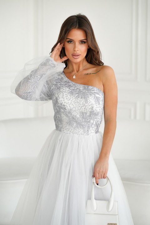 303-03 Sukienka Balowa Na Jedno Ramię - Szary