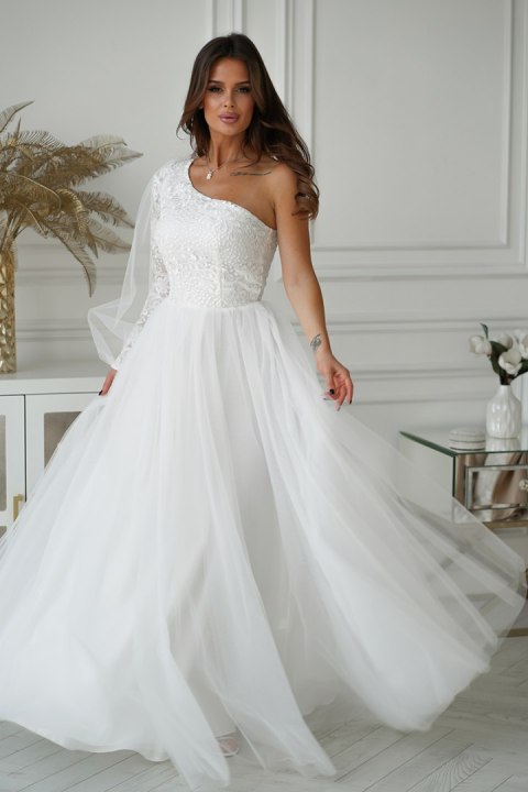 303-04 Sukienka Balowa Na Jedno Ramię - Ecru