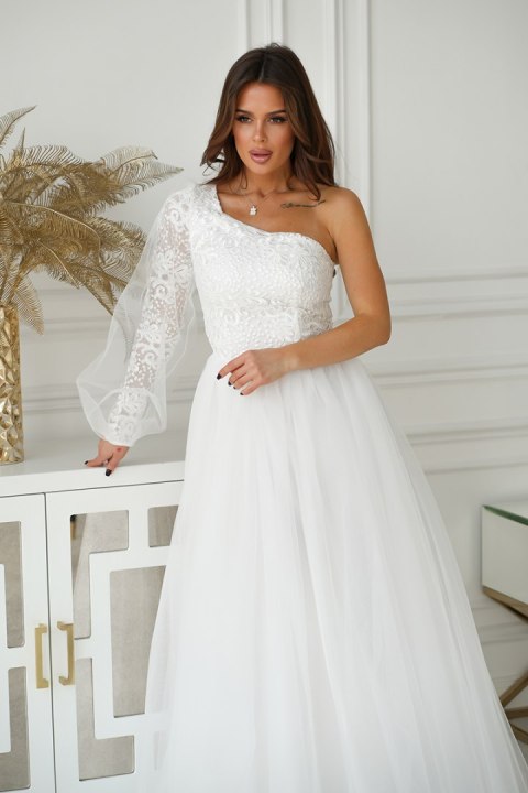 303-04 Sukienka Balowa Na Jedno Ramię - Ecru