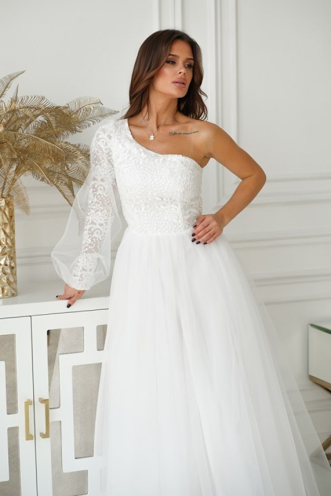 303-04 Sukienka Balowa Na Jedno Ramię - Ecru