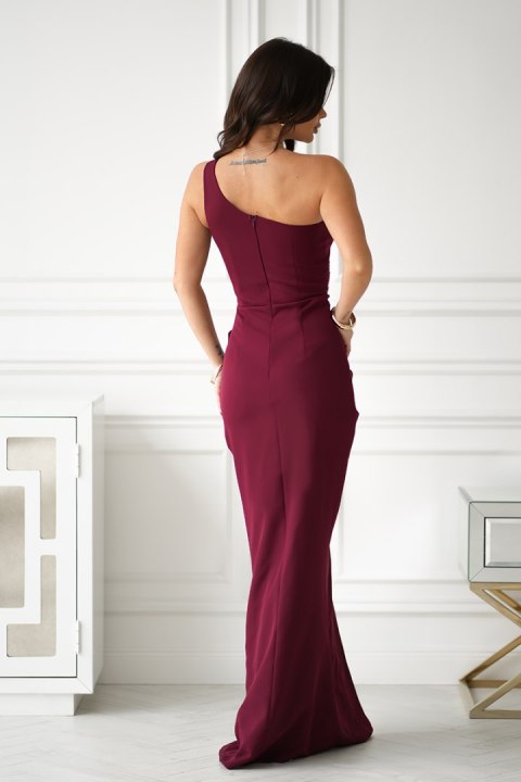 321-10 Elegancka Sukienka Z Cekinowym Dekoltem - bordowy