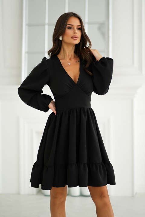 322-06 Krótka Sukienka Z Bufkami - czarny
