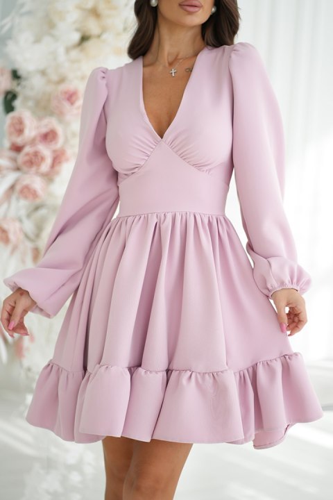 322-20 Krótka Sukienka Z Bufkami - brudny róż