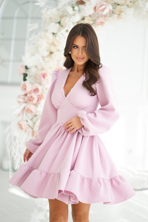 322-20 Krótka Sukienka Z Bufkami - brudny róż