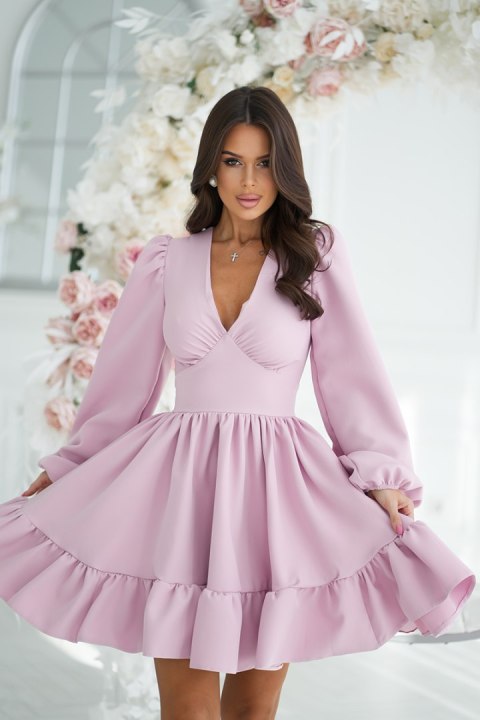 322-20 Krótka Sukienka Z Bufkami - brudny róż