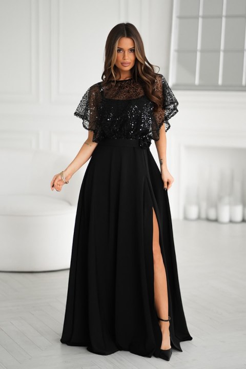 333-06 Elegancka Sukienka Na Ramiączkach Z Cekinowym Bolerkiem - czarny