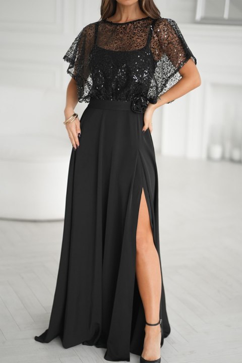 333-06 Elegancka Sukienka Na Ramiączkach Z Cekinowym Bolerkiem - czarny