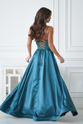 334-13 Połyskująca Suknia Wieczorowa z Gorsetowym Sznurowaniem - zielony