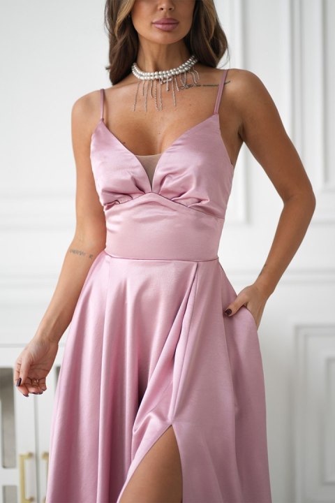 334-20 Połyskująca Suknia Wieczorowa z Gorsetowym Sznurowaniem - różowy