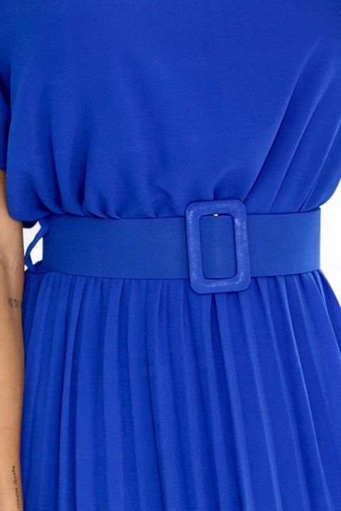 465-6 MIA Plisowana szyfonowa sukienka midi z szerokim paskiem - CHABROWA