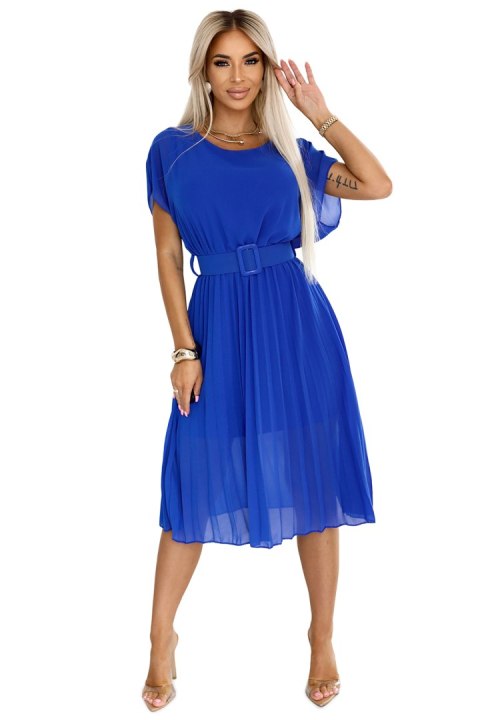 465-6 MIA Plisowana szyfonowa sukienka midi z szerokim paskiem - CHABROWA