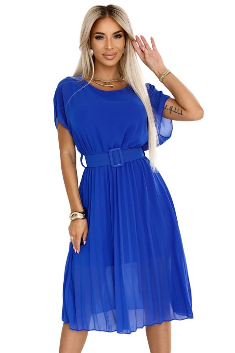 465-6 MIA Plisowana szyfonowa sukienka midi z szerokim paskiem - CHABROWA