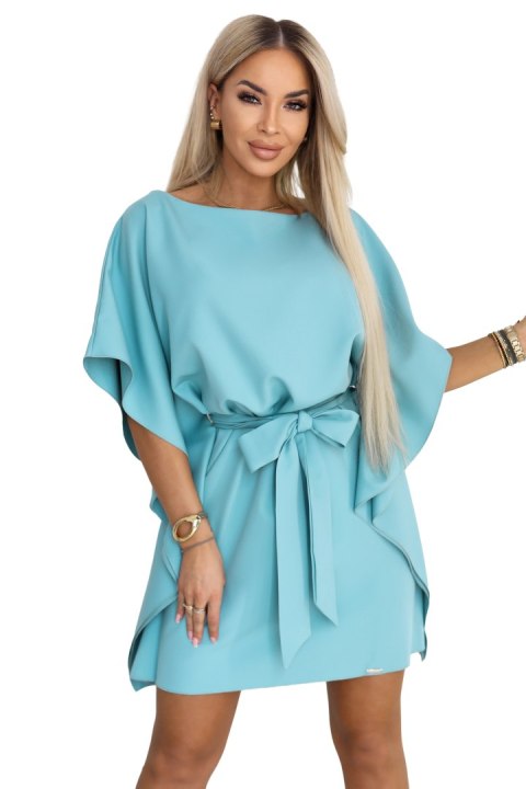 287-40 SOFIA Sukienka motyl z wiązaniem w pasie - pastelowy turkus