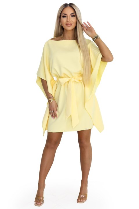 287-41 SOFIA Sukienka motyl z wiązaniem w pasie - pastelowy cytrynowy