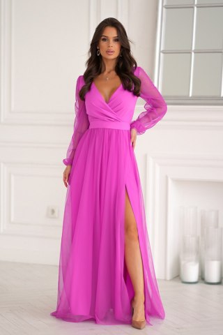 302-07 Sukienka Z Długim Rękawem - fuksja