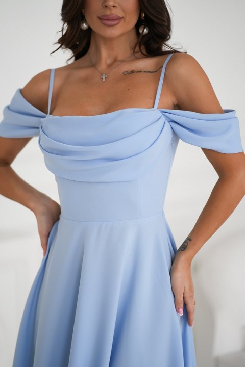 325-08 Sukienka Midi Z Opadającymi Ramiączkami - Baby blue