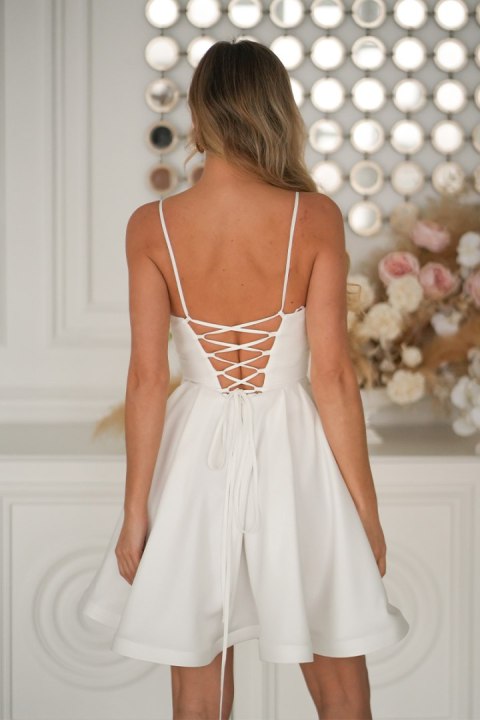 340-04 Brokatowa Mini Z Gorsetowym Wiązaniem - Ecru