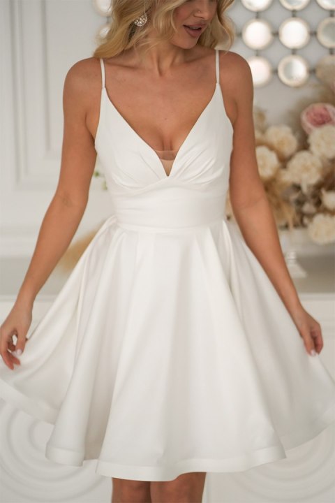 340-04 Brokatowa Mini Z Gorsetowym Wiązaniem - Ecru