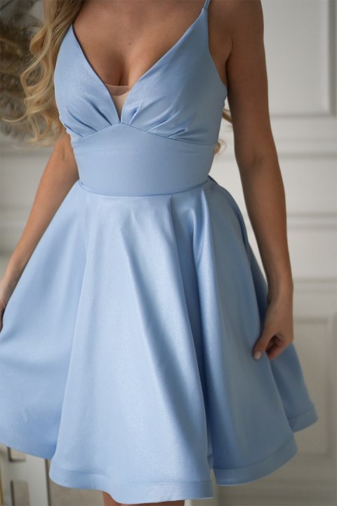 340-08 Brokatowa Mini Z Gorsetowym Wiązaniem - Baby blue