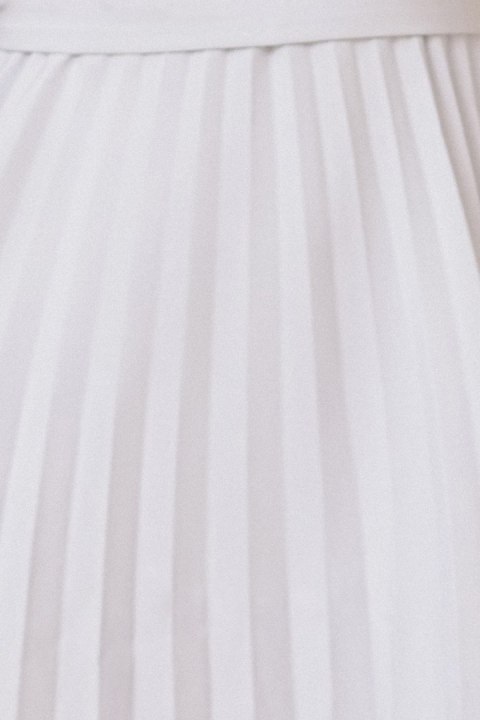 311-20 LILA Plisowana sukienka z krótkim rękawkiem i paskiem - SZARA