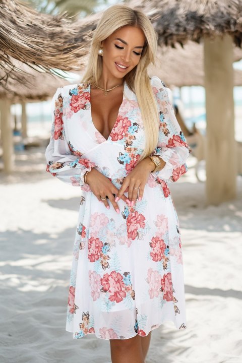 388-3 FRANCES szyfonowa kopertowa sukienka z długim rękawkiem - MALWY