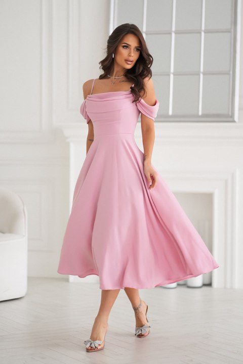 325-20 Sukienka Midi Z Opadającymi Ramiączkami - brudny róż