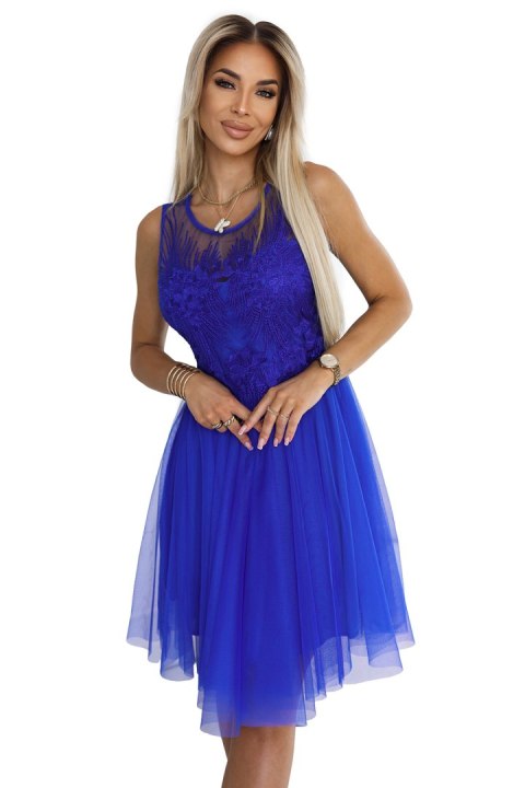 522-4 CATERINA Kobieca sukienka z gipiurą i delikatnym tiulem - CHABROWA