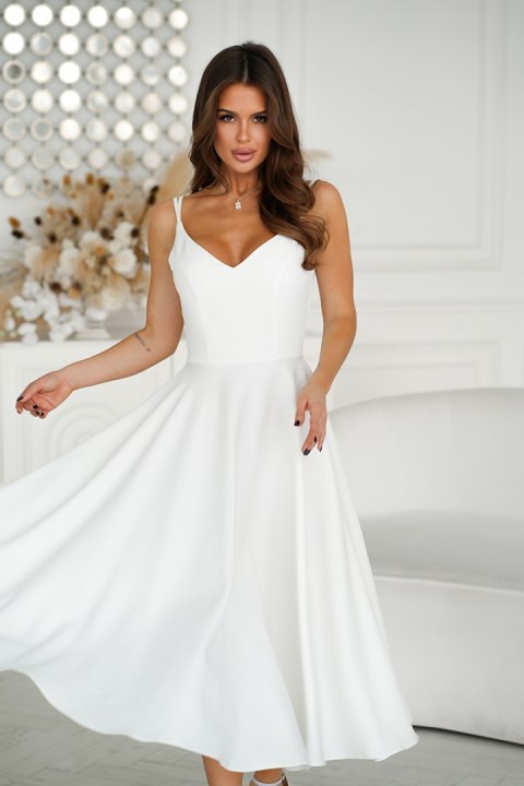 244-04 Sukienka Midi Na Ramiączkach - Ecru