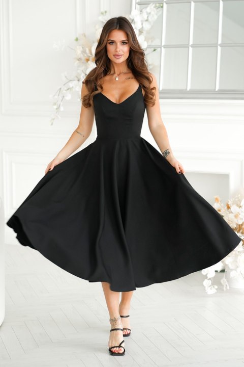 244-06 Sukienka Midi Na Ramiączkach - czarny