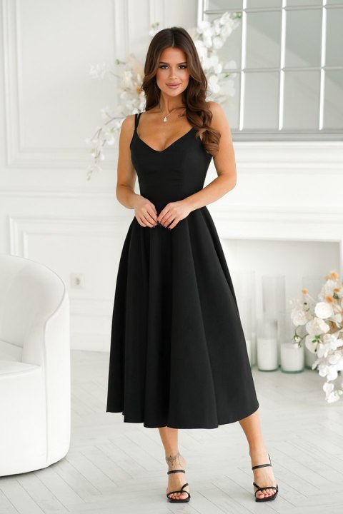 244-06 Sukienka Midi Na Ramiączkach - czarny