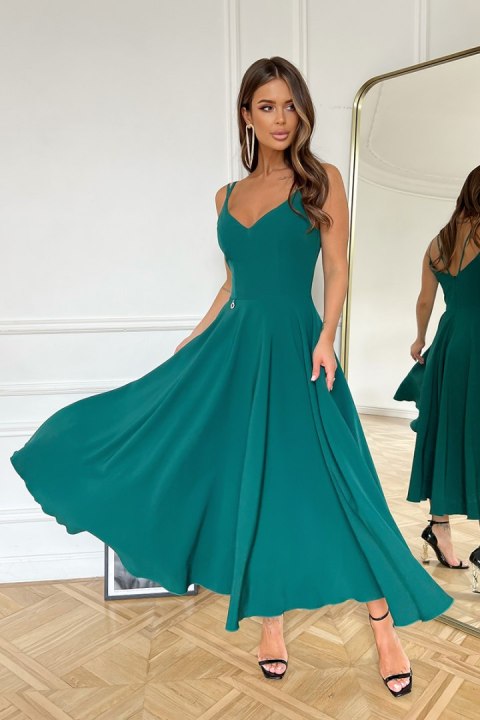 244-13 Sukienka Midi Na Ramiączkach - butelkowy