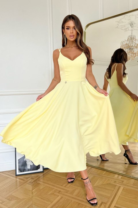 244-14 Sukienka Midi Na Ramiączkach - żółty