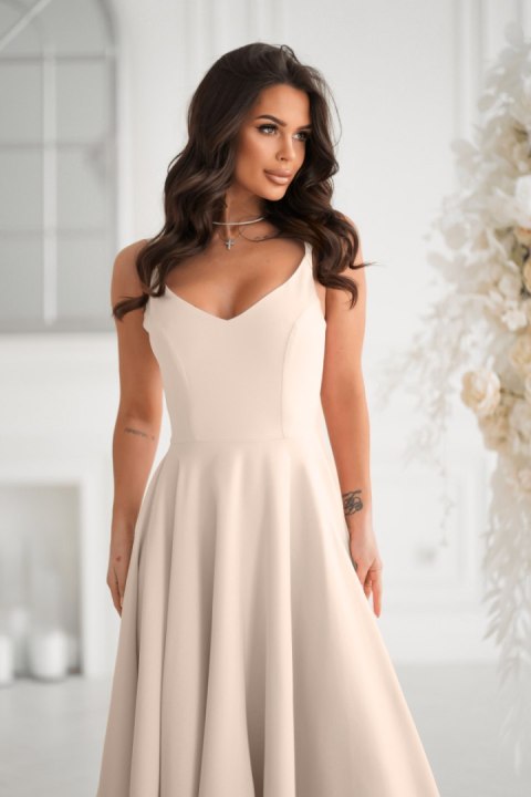 244-21 Sukienka Midi Na Ramiączkach - beżowy