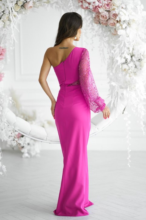 296-07 Sukienka Cekinowa Na Jedno Ramię - fuksja