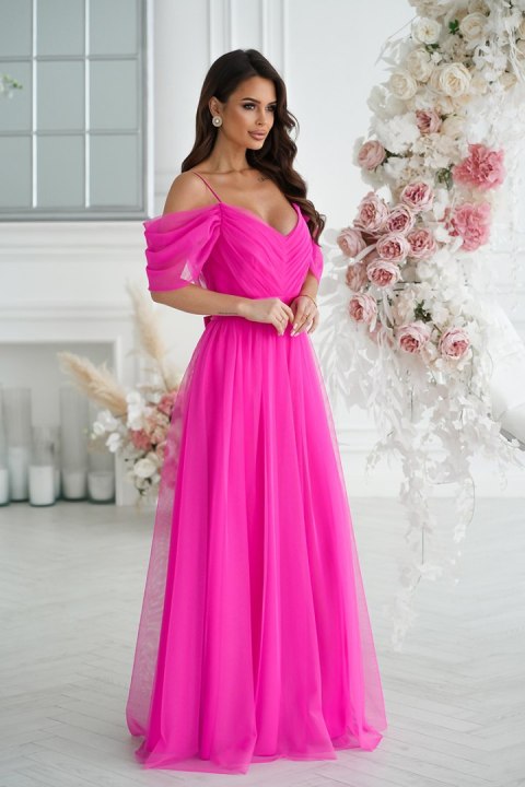 310-07 Długa Sukienka Hiszpanka - fuksja