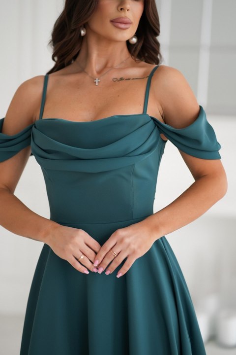 325-13 Sukienka Midi Z Opadającymi Ramiączkami - butelkowy