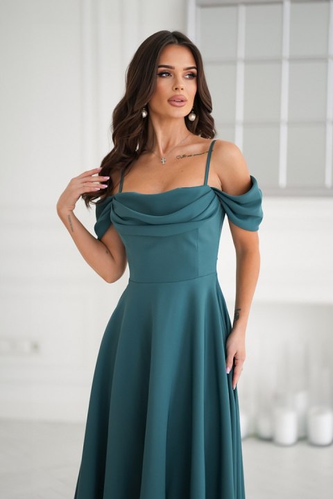 325-13 Sukienka Midi Z Opadającymi Ramiączkami - butelkowy