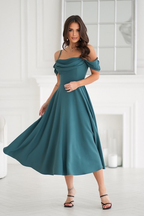 325-13 Sukienka Midi Z Opadającymi Ramiączkami - butelkowy