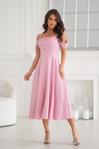 325-20 Sukienka Midi Z Opadającymi Ramiączkami - brudny róż